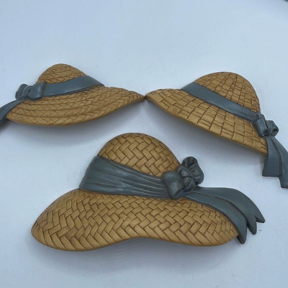 Set of 3 Burwood 1970’s sun bonnets with ribbon wall decor.